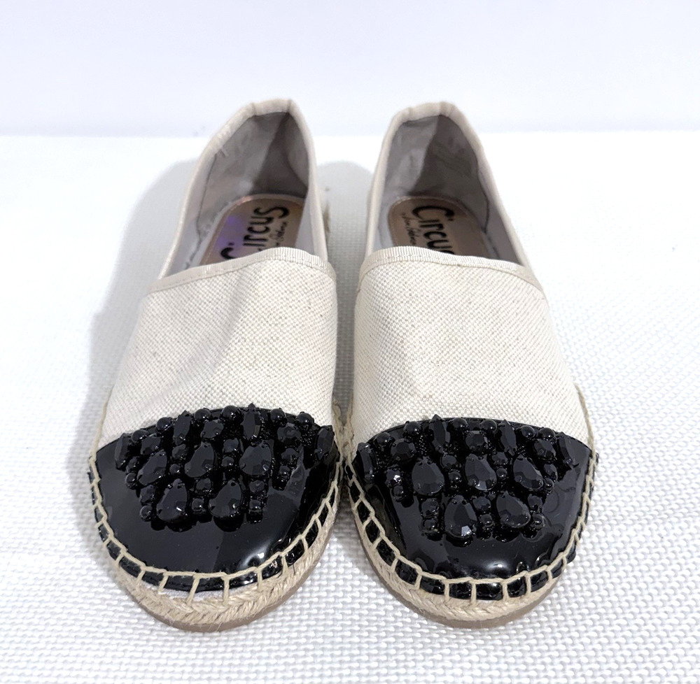 Sam Edelman Loretta Espadrille Shoes Womens US 8 EUR 38 Beige Black Logo NWOB